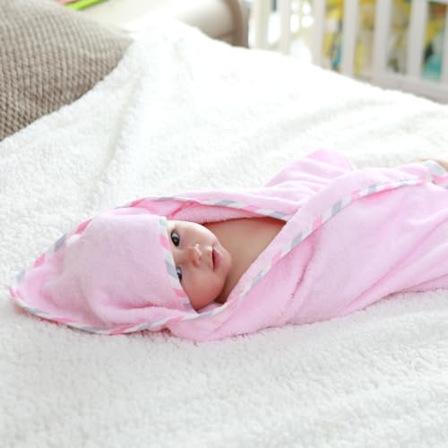 Image of Topwon Apron Baby Bath Towel Fleece Baby Washcloth with Bathing Glove Extra Large Hands Free Absorbent Hooded Towel (Grey)