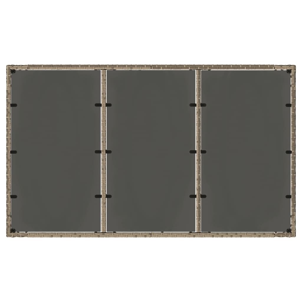 Stół ogrodowy ze szklanym blatem, szary, 150 x 90 x 75 cm, polirattan, malowana proszkowo rama stalowa, odporna na promieniowanie UV, nowoczesny design stołu na zewnątrz na taras i do ogrodu