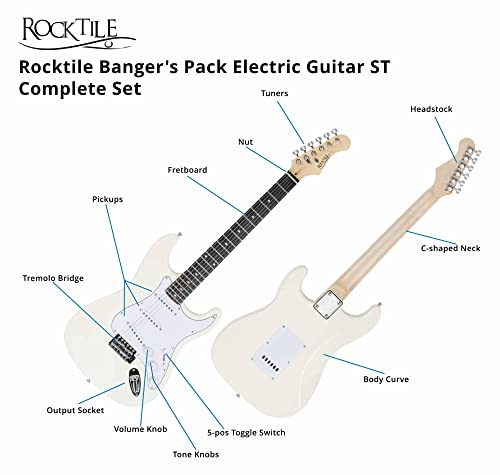 Rocktile Banger’s Pack Guitare electrique – Ensemble de Guitare électrique Blanc – Kit avec Ampli de 25 W, Housse… - Les Beatles, Paul McCartney, John Lennon, RIngo Starr, George Harrison Rocktile Banger's Pack Guitare electrique - Ensemble de Guitare électrique Blanc - Kit avec Ampli de 25 W, Housse… – Image 5