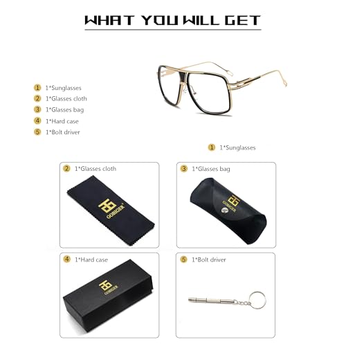 Image of Aviator Sunglasses for Men Retro Fashion Gold Oversized 70s shades