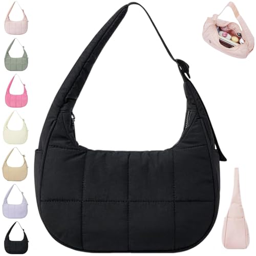 Bloomr Bag, Puffer Crescent Shoulder Bag for Women, Adjustable Nylon Quilted Shoulder Purses Shoulder Strap Waterproof