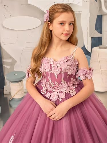 Tulle Girls Pageant Dress 3D Flower Appliques Flower Girl Dresses for Wedding Pageant Ball Gowns4