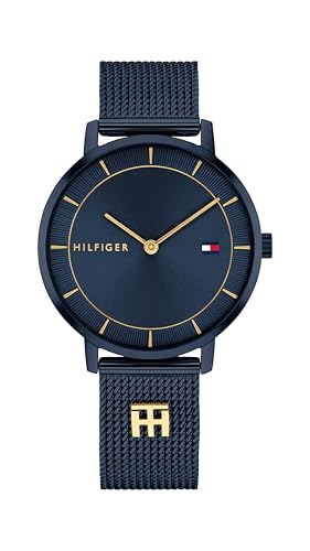 Tommy Hilfiger Zwei-Zeiger-Quarzwerk-Uhr für Damen mit Marinblaues Edelstahl-Mesh-Gliederarmband - 1782740