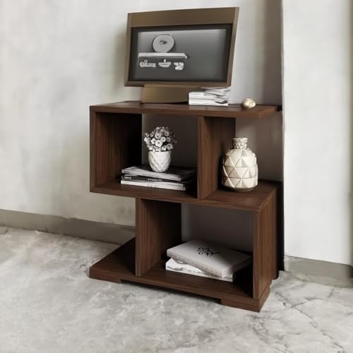 Image of TAKME Engineered Wood Bed Side Table /Sofa Side Table /End Table /Books Storage Organizer /Corner Table /Corner Stand for Living Room Bedroom Office (Matte Finish) (Wenge)