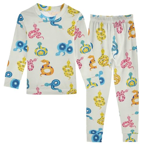 Pajama Sets Long Sleeve Colorful Snakes on Cream Soft Comfy Sleepwear 2 Piece PJS 3-8T