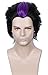 Linfairy Short Straight Wig Halloween Cosplay Slicked back Costume Black Wig with Purple