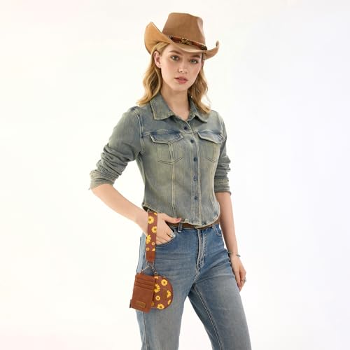 Image of Wrangler KeyChain Wristlet Wallets for Women Sunflower Floral Dual Pouch Wristlet Western Credit Card Holder Wallet with Zipper Pocket