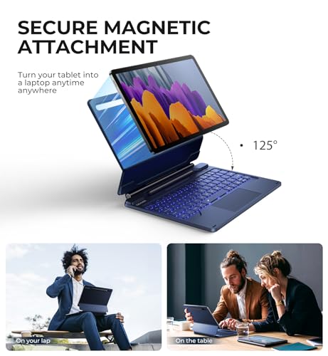 Image of Dexnor Keyboard Case for Samsung Galaxy Tab S9 11 inch inch / S9 FE 10.9 inch inch Case with Keyboard Magnetic Floating Cantilever Stand Multi-Touch Trackpad Wireless Backlit with S Pen Holder US Version - Blue, DK005