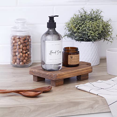 Image of GRID FORTE Wood Pedestal Stand, Wood Riser, Mini Display Stool for Bathroom, Kitchen Soap Tray, Sink Room Decor Candle Plant Tray, Modern Rustic Holder, Soap Bottles Decorative Stand (Special Walnut)