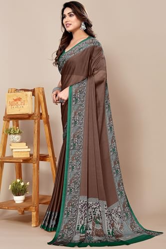 Image of MIRCHI FASHION Saree for Woman Chiffon Madhubani Print | Breathable Comfortable Printed Saree for Office and Regular Use (Available in 15 Designs)
