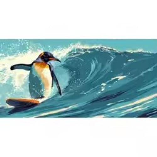Impression sur toile de pingouin de surf drôle pour décoration salon 90x180cm