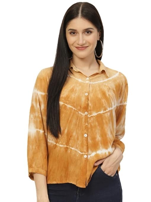 Image of Maaesa - Women Handcrafted Tie-Dye Rayon Shirt | Casual & Office Wear | Relaxed Fit | Long Sleeve | Breathable & Lightweight Fabric