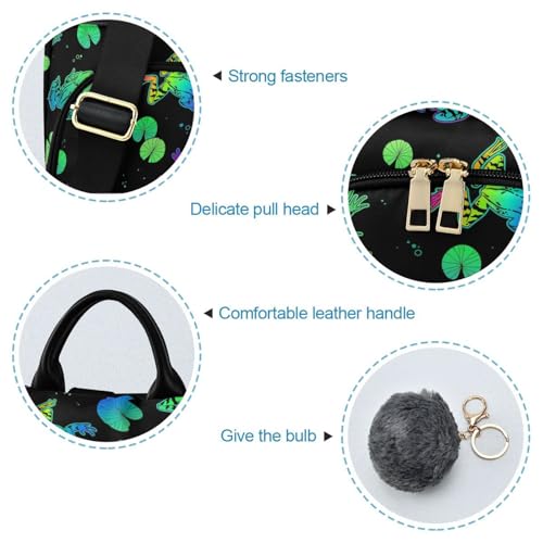 Image of Fustylead Neon Color Frogs and Water Lily Leaves Women Backpack Purse Anti-theft Lightweight Shoulder Bag