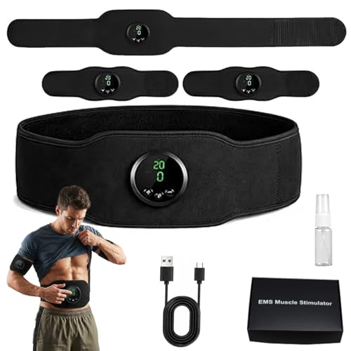 Next Gen Ultra Muscle Stimulator Fitness AB Belt Adjustable EMS Abs Toner with 12 Modes & 19 Intensity Levels Rechargeable Muscle Training Belt for Core Arms & Legs Home Gym Workout Equipment (A)