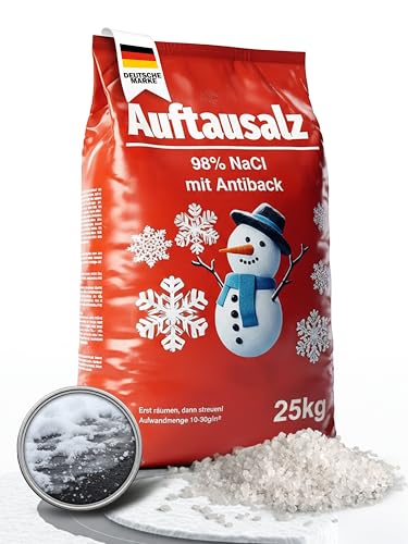 Auftausalz oder Streusalz 25kg ist der perfekte Schnee Salzstreuer - Schützen Sie Ihre Liebsten! Unser Winterstreumittel sichert Ihre Wege im Winter | Streugut aus 98% Nacl | Natureflix (25 kg)