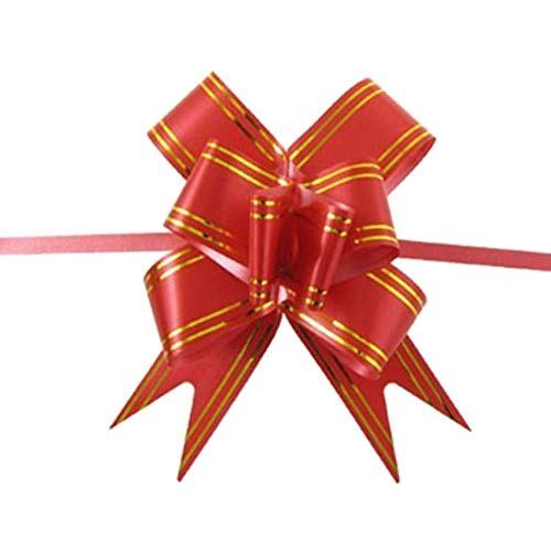 Insmartq 10 PCS 4 in Butterfly Style Golden Edge Ribbon Pull Bow Red Large 3.2 x 51.0cm Dimension