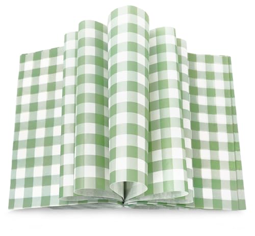 Papel encerado verde salvia a cuadros para sándwiches y picnic, impermeable y antigrasa, 150 uds 2