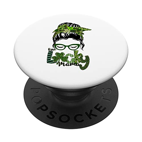 One Lucky Mama Messy Bun St. Patricks Day Women PopSockets PopGrip Interchangeable