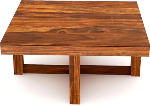 Image of Classic Royale Sheesham Wood Creation Center Table with 4 stools for Home & Office, PureCraft Elite Wooden Coffee Table|Tea Table | Sofa Set Table Honey Finish