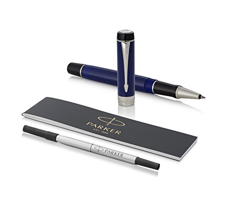 PARKER Duofold Rollerball Pen, Classic Blue & Black with Fine Point Black Ink Refill