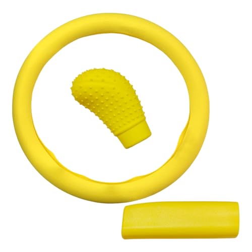 UHANBUT 3PCS Silicone Car Steering Wheel Cover Set, Anti-Slip Car Steering Wheel & Handbrake & Gear Shift Cover, Universal Auto Interior Decoration Protector for Most Vehicles (Yellow)