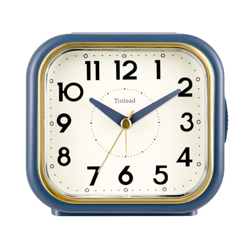 Image of Tinload 4.3 inch Vintage Retro Analog Alarm Clock, Super Silent Non Ticking Clock with Manual Light, Snooze, Battery Operated, Simply Design, for Living Room, Bedroom, Bedside, Desk(Blue-V2)