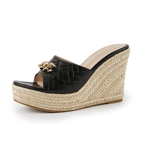 Image of Coutgo Women's Wedge Sandals Platform Espadrille Heel Chain Slip On Casual Summer Slides