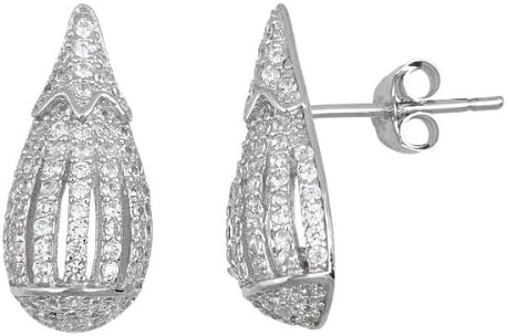 Sterling Silver Fancy TEAR DROP SHAPE Micropave Stud Earrings with Cubic Zirconia