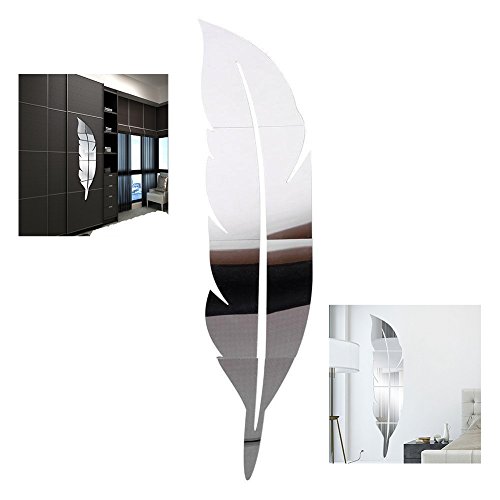 XLKJ Autocollant Mural 3D, Démontable Plumes Miroir Wall Stickers Autocollant, Décoration de Maison(Argent)
