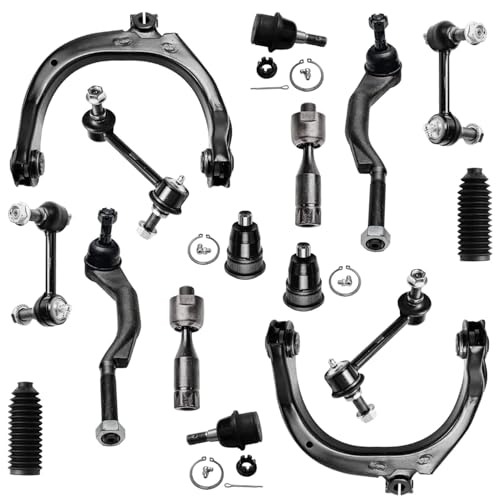 Image of Detroit Axle - 16pc Front End Kit for Chevy Trailblazer GMC Envoy 2 Upper Control Arms 4 Upper & Lower Ball Joints 4 Front Rear Sway Bars 4 Inner Outer Tie Rods 2 Boots Rainer SSR Ascender Replacement