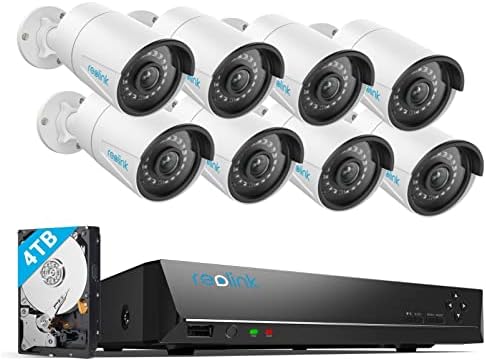REOLINK 16CH 5MP Home Security Camera System, 8pcs Wired 5MP Outdoor PoE IP Cameras with Person Vehicle Detection, 4K 16CH NVR with 4TB HDD for 24-7 Recording, RLK16-410B8-5MP