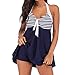 Produktbild Riou Badekleid Damen Bauchweg Große Größen Push Up Sexy Bikini Set Retro Gestreift Bogen V Ausschnitt Badeanzug mit Röck Für Frauen Sommer Beach Surfen Swimwear (M, Blau)