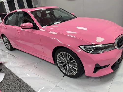 Image of LZLRUN High Gloss Vinyl Realistic Paint Wrap Roll Car Sticker Film Decal Bubble Free Come with Installation Tool Set (Pink, 1ft x 10ft)
