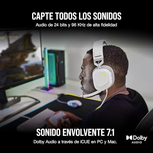 Image of Corsair HS80 RGB USB Premium Gaming Headset with Dolby Audio 7.1 Surround Sound (Broadcast-Grade Omni-Directional Microphone, Memory Foam Earpads, High-Fidelity Sound, Durable Construction) White