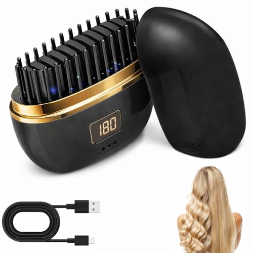 Image of VONT Mini Hair Straightener,Cordless&Rechargeable Portable Hair Straightener Brush with 3 Temperature Setting,Portable Electric Hair Brush 30s Heating,Mini Straightening Brush for Home & Travel (BLACK)