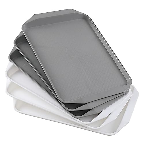Parlynie Re-usable White and Grey Fast Food Plastic Rectangle Serving Trays Platters, 43cm x 30cm, 6 Pack (Can not Contact Food Directly)