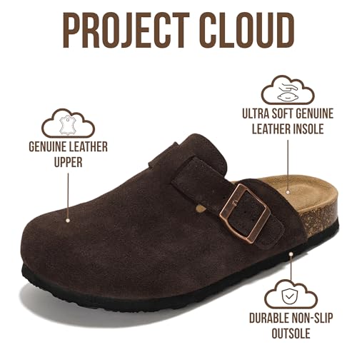 Image of Project Cloud 100% Genuine Leather Footbed Clogs for Women - Memory Foam Arch Support Slippers for Women - Trendy Slip-ons Women's Mules & Clogs Sandals