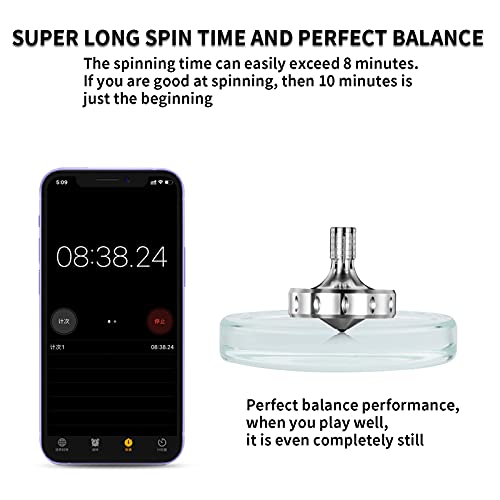 Image of Precision Metal Spinning Top, Long Lasting Spin Time and Perfect Balance, Skilled Adult Easily Exceed 10 Mins, Portable Stainless Steel EDC Office Desktop Game Toys (M, Silver)