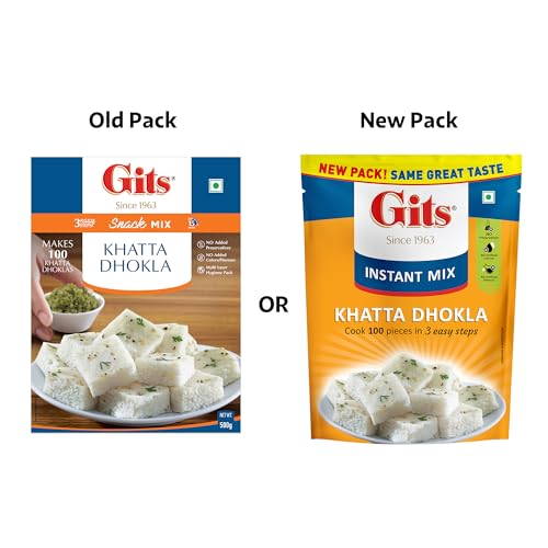 Image of Gits Instant Khatta Dhokla Mix, Makes 100 Per Pack, Pure Veg, Instant Indian Snack Mix, 500g