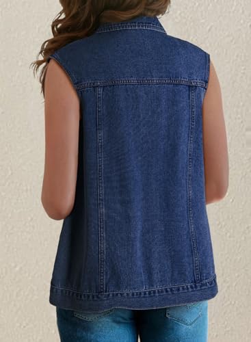 Dokotoo Womens Fashion 2025 Casual Denim Vest Oversized Mid Long Jean Vest Sleeveless Jean Jacket Shacket with Pockets2