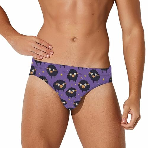 Cute Sheep Pattern Mens Swim Briefs Sexy Bikini Swimwear Bathing Suits Trunks