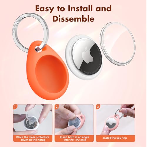 Image of UNBREAKcable AirTag Holder for Apple - 4 Pack Air Tag Case [Fit Tightly Design] [Easy to Install] [Hold Air Tag Securely] Waterproof TPU Shell Protective Cover with All Metal Keychain (Orange&Green)