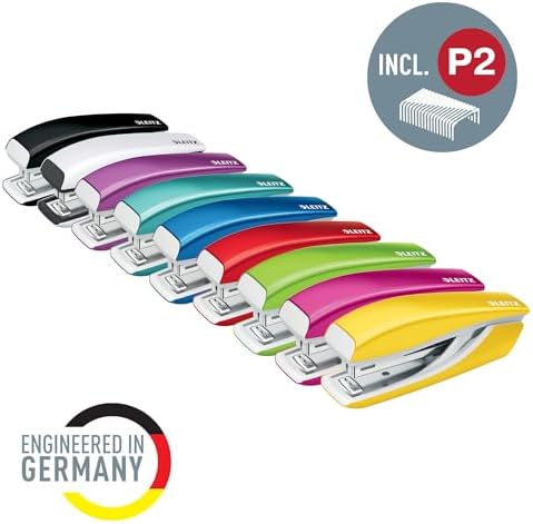 Leitz, Zszywacz Mini Leitz NeXXt WOW, Zszywa do 10 Kartek, Ergonomiczna, Metalowa Obudowa, Opakowanie Zszywek w Komplecie, Kolekcja WOW, Żółty, 55281016
