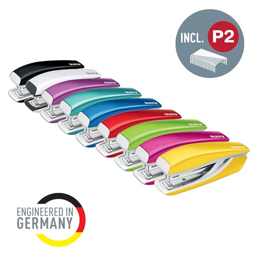 Leitz WOW Mini-Heftgerät, 10 Blatt Tacker inkl. 1000x Heftklammern, Ergonomischer Hefter aus Metall mit Kunststoffelementen, Ideal für Büro, Home Office, Geschäfte & Schule, Rot, 55281026
