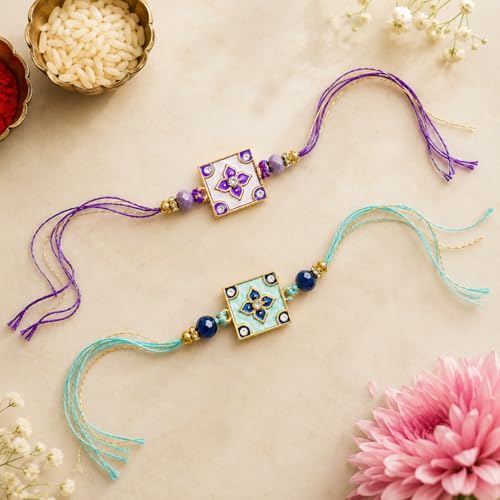 Image of JAIPUR ACE Raksha Bandhan Rakhi Gift Combo with Designer Rakhi, Puja Thali, 2 Katori Bowls, Roli Kumkum & Greeting Card for Brother, Bhai, Bhaiya | Complete Celebration Set