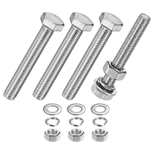 M METERXITY 4-Pack Hex Head Screw Bolt with Nuts Flat &amp; Lock Washers M10x70mm Stainless Steel Bolts and Nuts Kit Fully Threaded Metric Bolt Assortment for Equipment/Machinery