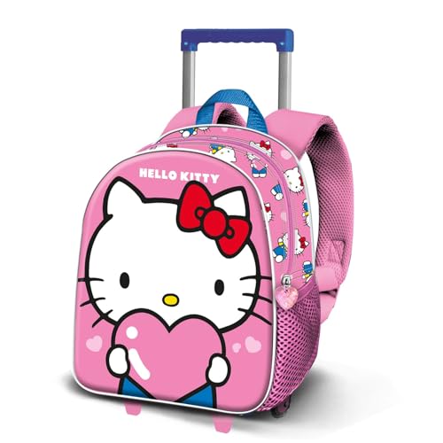 Hello Kitty Heart-Sac à dos 3D à Roulettes Petit, Rose 26 x 34 cm, Capacité 7 L