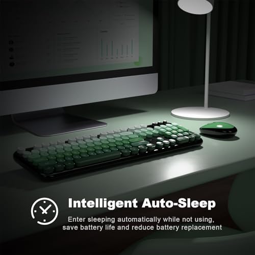 Image of Wireless Keyboard and Mouse Combo, MOWUX Colorful Computer Full Size 2.4G Plug and Play Wireless Typewriter Keyboard and Mouse Set for Computer, Desktop, PC (Black Green Gradient)