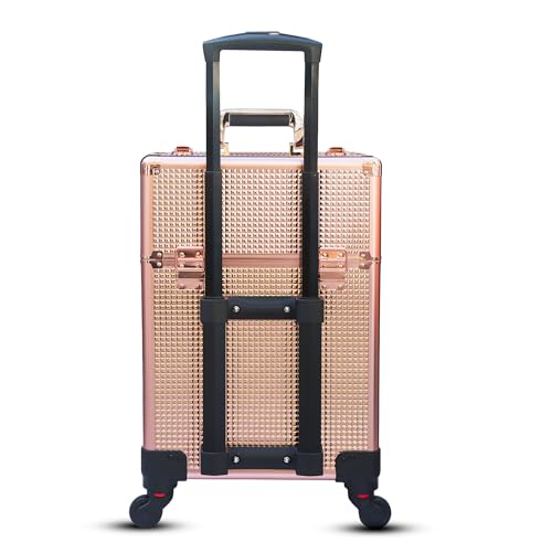 Image of Adson Multifunctional Professional Beauty Makeup Artist Rolling Cosmetic Aluminium Vanity Trolley Beauty Train case Makeup Cosmetic Trolley Hairstylist Travel Organizer (Rose Gold)