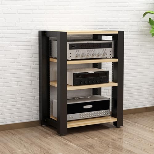 WJFTODAY Soporte para Equipos audiovisuales, Mueble estéreo, Mueble de Almacenamiento mulsquinero de 4 Niveles, Soporte para Audio y vídeo, para reuniones, Salas de Estar y Salas de grabación (Nogal)
